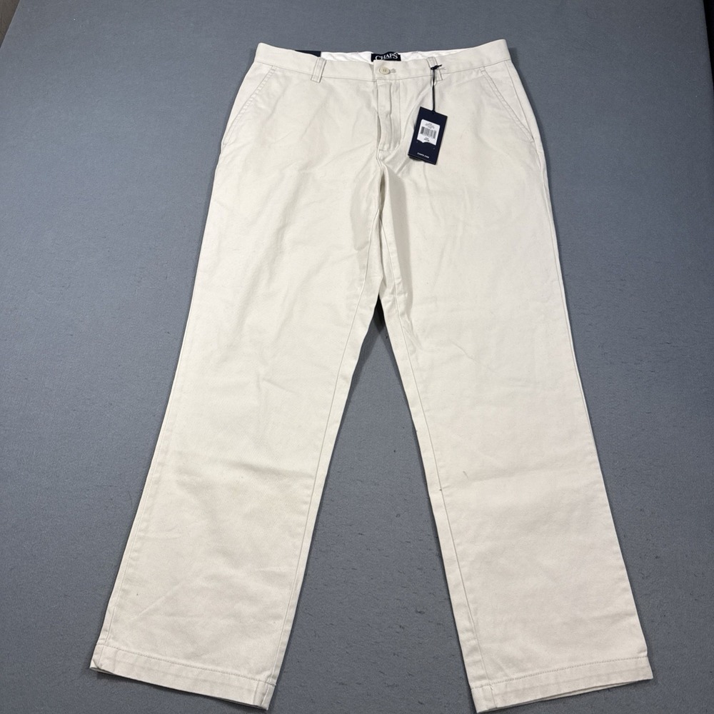 Chaps Mens Flat Front Chino Pants 36X30 Straight, Beige Seacoast Cotton nwt